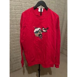 Lee Sweatshirt XL Red Birdhouse‎ Embroidered Crew Neck Long Sleeve Holiday